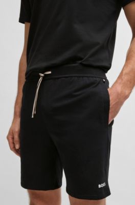 Stretch-cotton pyjama shorts with logo print, Black