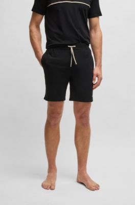 Stretch-cotton pyjama shorts with logo print, Black