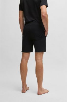 Stretch-cotton pyjama shorts with logo print, Black