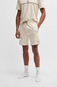 Short de pyjama en coton stretch à logo imprimé, Beige clair