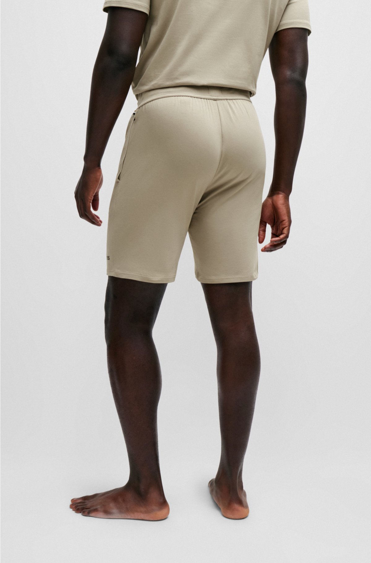 Stretch-cotton pyjama shorts with logo print, Beige