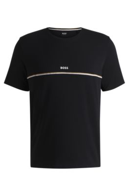 Pyjamas-t-shirt i stretchig bomull med tryckt logga, Svart