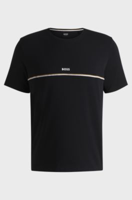 Stretch-cotton pyjama T-shirt with logo print, Black