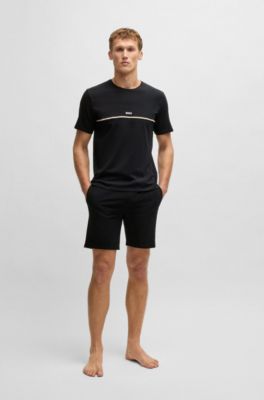 Pyjamas-t-shirt i stretchig bomull med tryckt logga, Svart