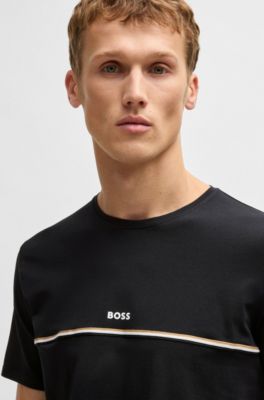 Pyjamas-t-shirt i stretchig bomull med tryckt logga, Svart