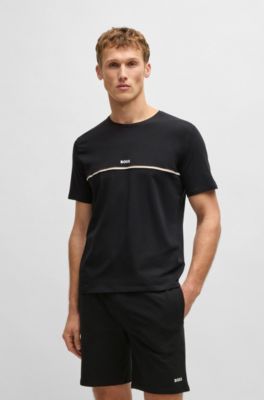 Pyjama-Shirt aus Stretch-Baumwolle mit Logo-Print, Schwarz