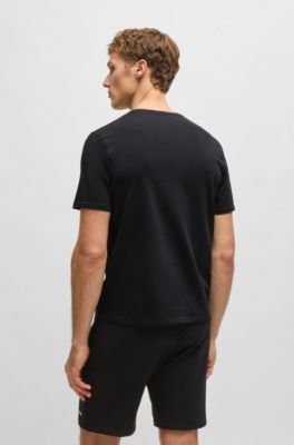 Pyjamas-t-shirt i stretchig bomull med tryckt logga, Svart