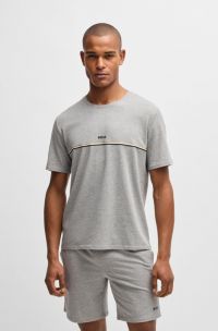 Stretch-cotton pyjama T-shirt with logo print, Grey