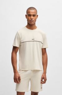 Stretch-cotton pyjama T-shirt with logo print, White