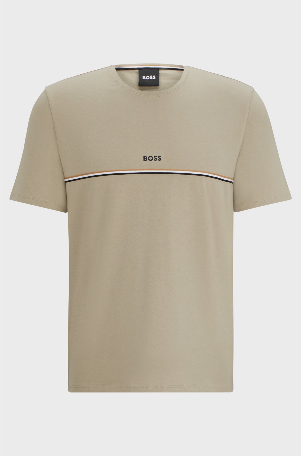 Stretch-cotton pyjama T-shirt with logo print, Beige