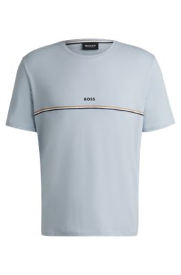 BOSS Stretch-cotton pyjama T-shirt with logo print Light Blue - Main Image