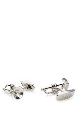 Italian-made cufflinks with trumpet head and branded fastening, Silver