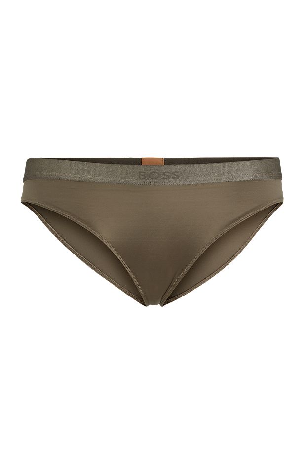 Branded-waistband briefs in microfibre and satin, Dark Brown