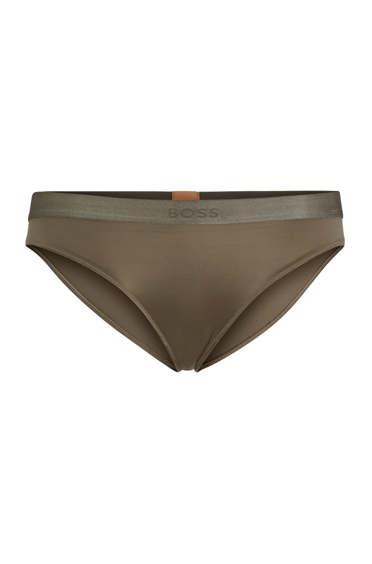 Branded-waistband briefs in microfibre and satin, Dark Brown
