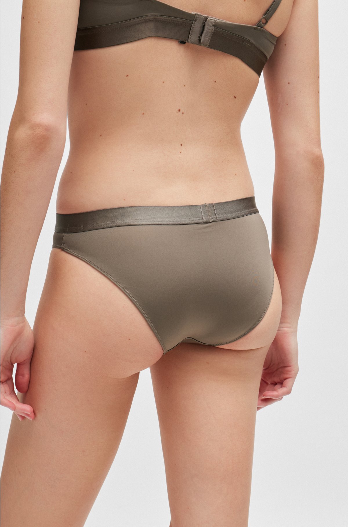 Branded-waistband briefs in microfibre and satin, Dark Green