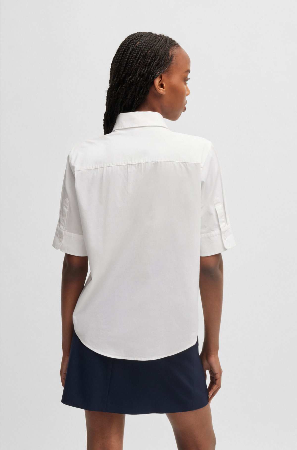 Regular-fit blouse in stretch cotton with stacked logo, White