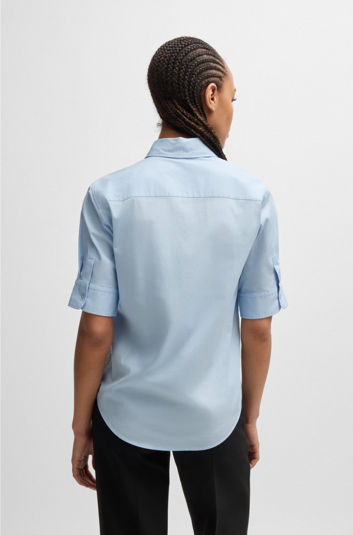 Regular-fit blouse in stretch cotton with stacked logo, Light Blue