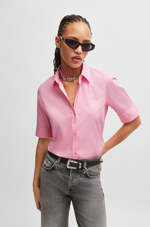 Regular-fit blouse in stretch cotton with stacked logo, light pink