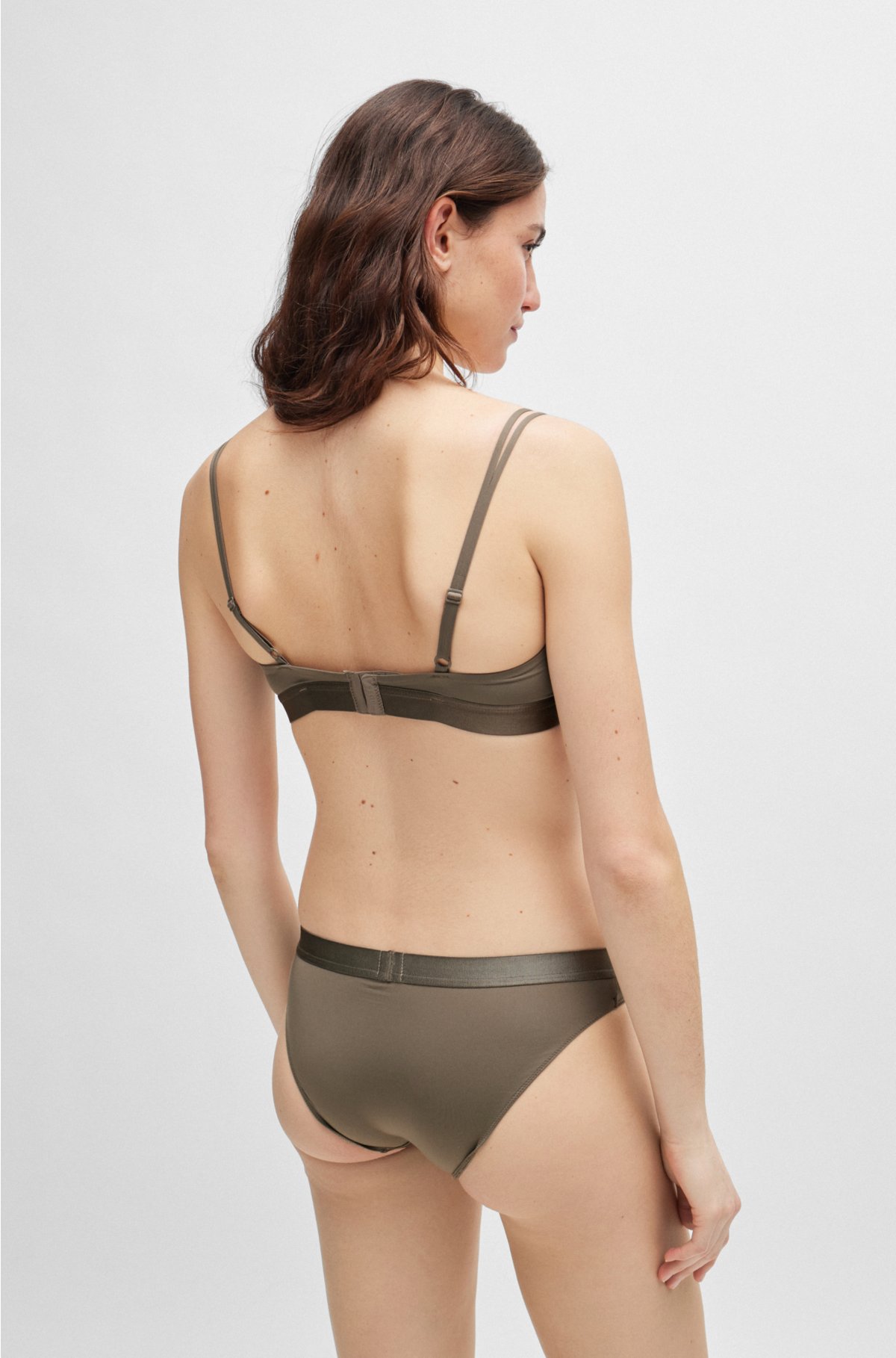 Mixed-material triangle bra with branded band, Dark Green