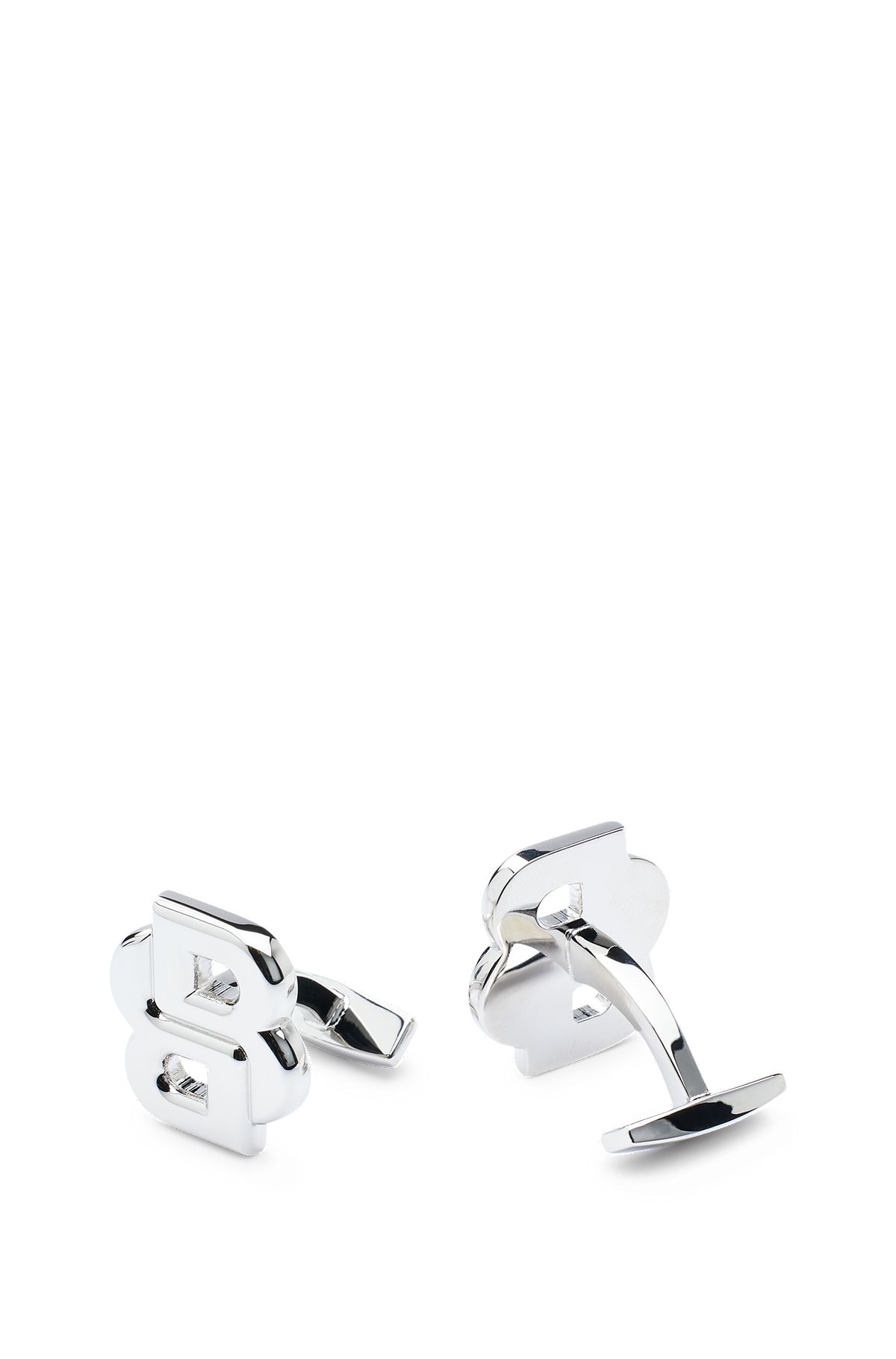 Black-plated brass cufflinks with double-monogram head, Silver