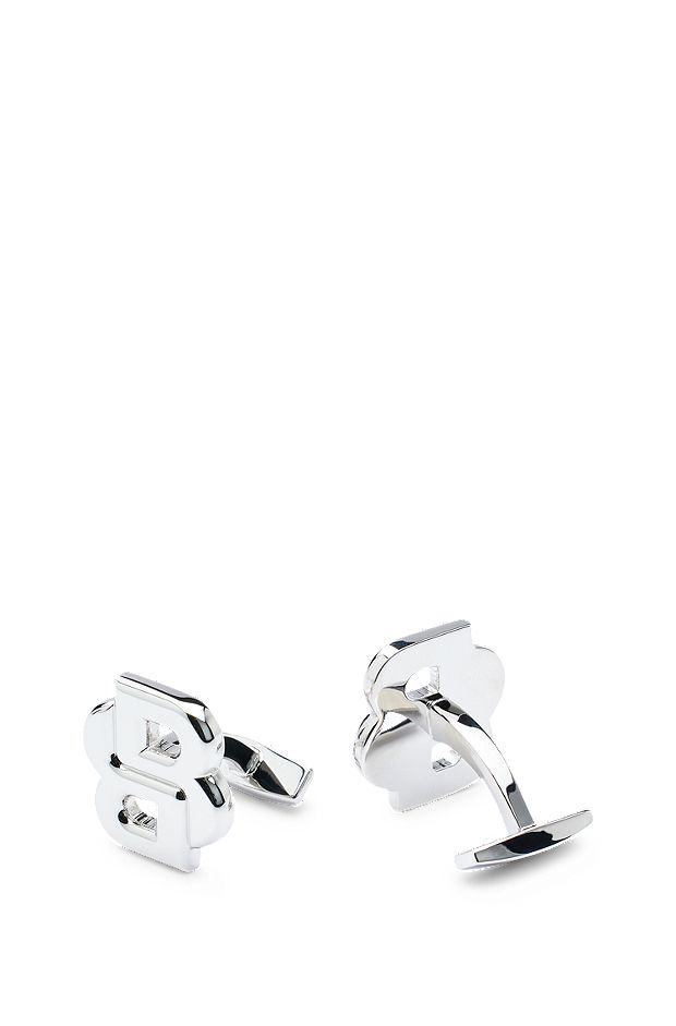 Black-plated brass cufflinks with double-monogram head, Silver