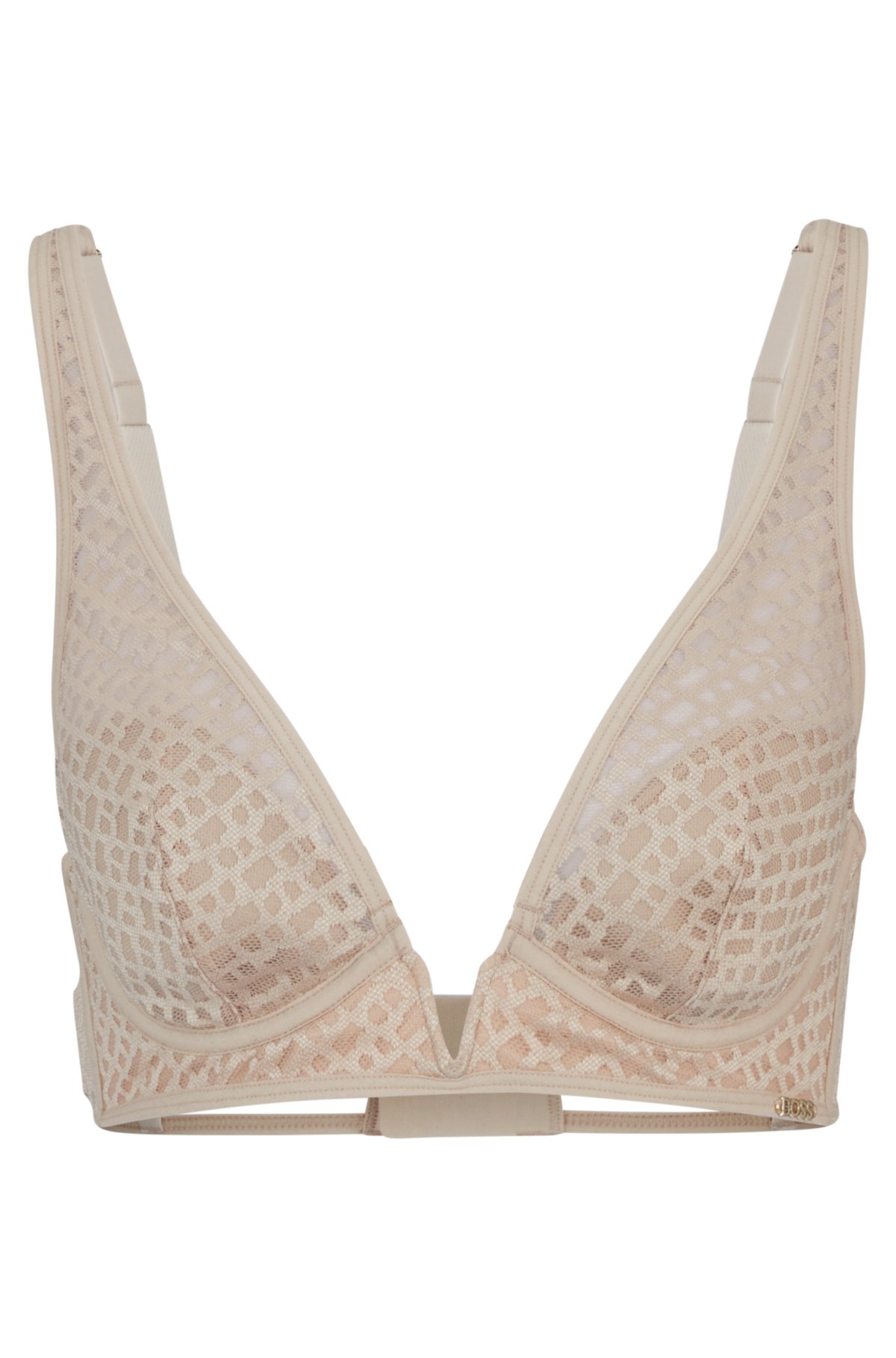 BOSS - Monogram-lace triangle bra with double straps