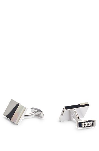 Rectangular cufflinks with mother-of-pearl insert, White