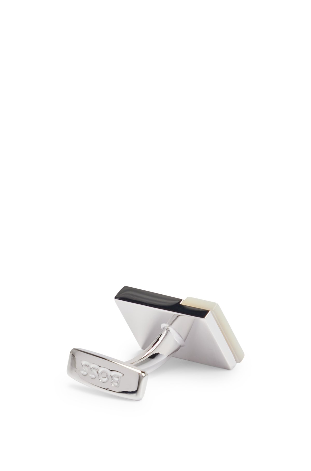 Rectangular cufflinks with mother-of-pearl insert, White