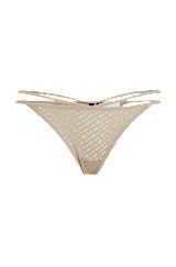 Monogram-lace thong with double waistband, Light Beige