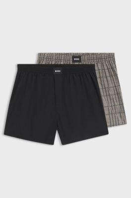 Two-pack of cotton-poplin pyjama shorts with logos, Black