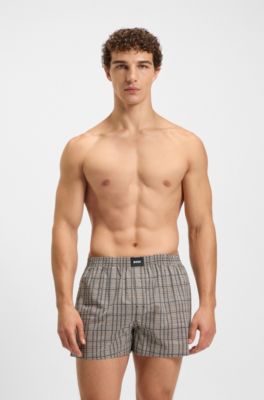 Two-pack of cotton-poplin pyjama shorts with logos, Black