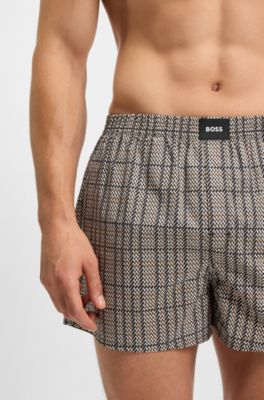 Two-pack of cotton-poplin pyjama shorts with logos, Black