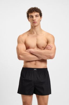 Two-pack of cotton-poplin pyjama shorts with logos, Black