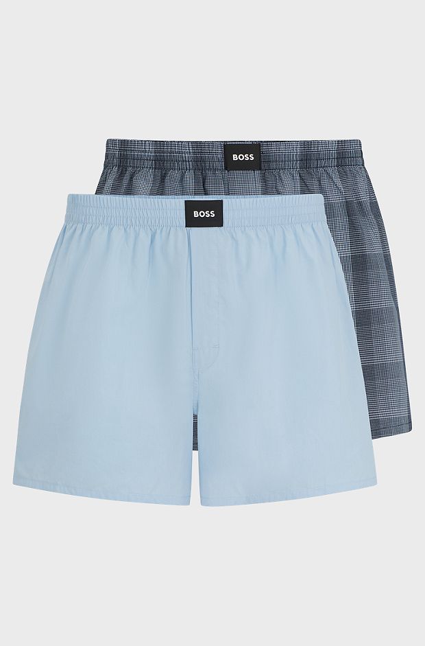 Two-pack of cotton-poplin pyjama shorts with logos, Blue