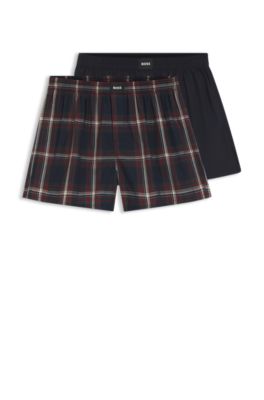 Paquete de dos shorts de pijama en popel&iacute;n de algod&oacute;n con logos, Rojo / Azul oscuro