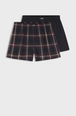 Two-pack of cotton-poplin pyjama shorts with logos, Red / Dark Blue