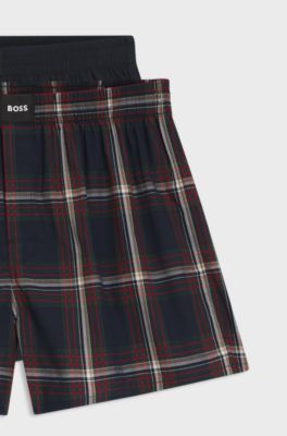 Two-pack of cotton-poplin pyjama shorts with logos, Red / Dark Blue