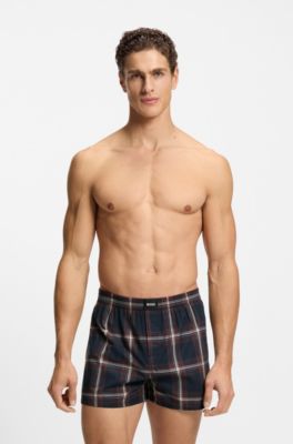 Two-pack of cotton-poplin pyjama shorts with logos, Red / Dark Blue