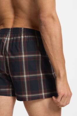 Two-pack of cotton-poplin pyjama shorts with logos, Red / Dark Blue