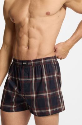 Set van twee pyjamashorts in katoenen popeline met logo&rsquo;s, Rood / donkerblauw