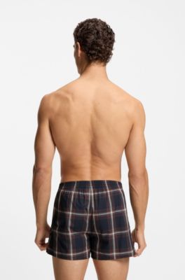 Two-pack of cotton-poplin pyjama shorts with logos, Red / Dark Blue