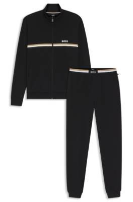 Stretch-cotton tracksuit set with logo and signature stripe 1