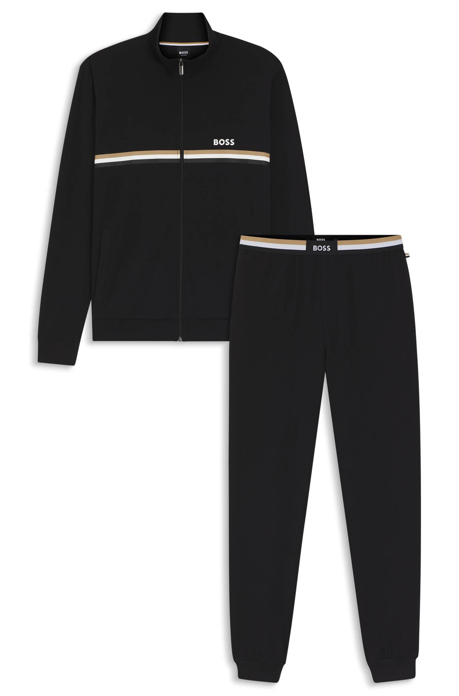 Boss Stretch-cotton tracksuit set with logo and signature stripe pyjamas & nattlinnen herr – bild 4
