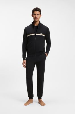 Stretch-cotton tracksuit set with logo and signature stripe, Black