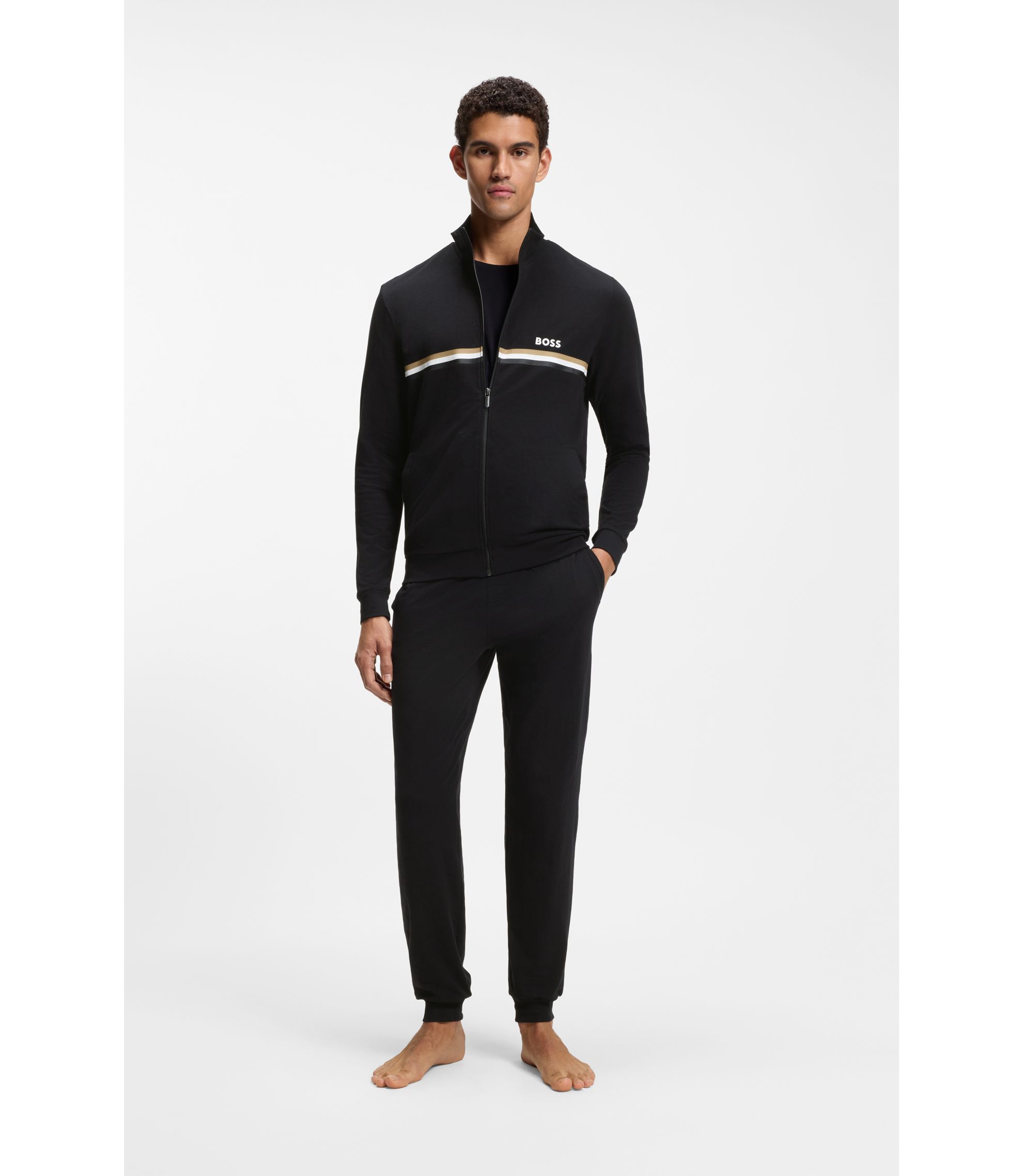 Hugo Boss Trainingsanzug-Set aus Stretch-Baumwolle mit Logo und charakteristischem Streifen