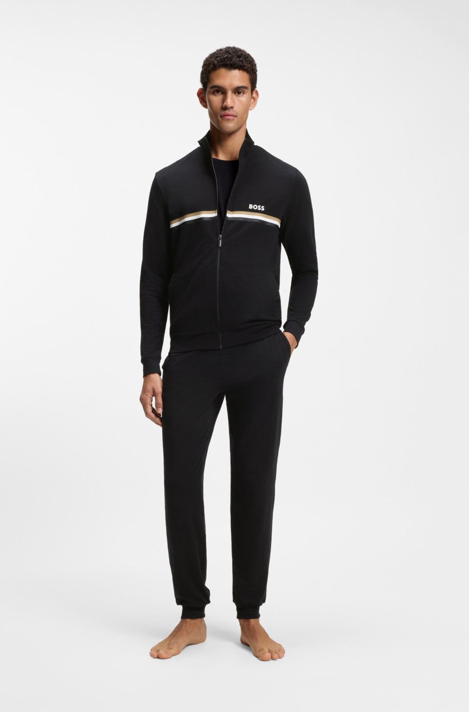 Stretch-cotton tracksuit set with logo and signature stripe