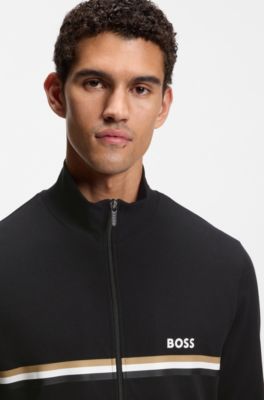 Stretch-cotton tracksuit set with logo and signature stripe, Black