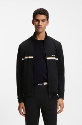Stretch-cotton tracksuit set with logo and signature stripe, Black