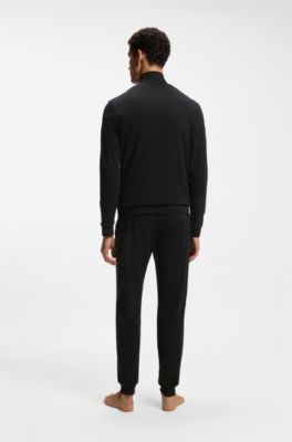 Stretch-cotton tracksuit set with logo and signature stripe, Black