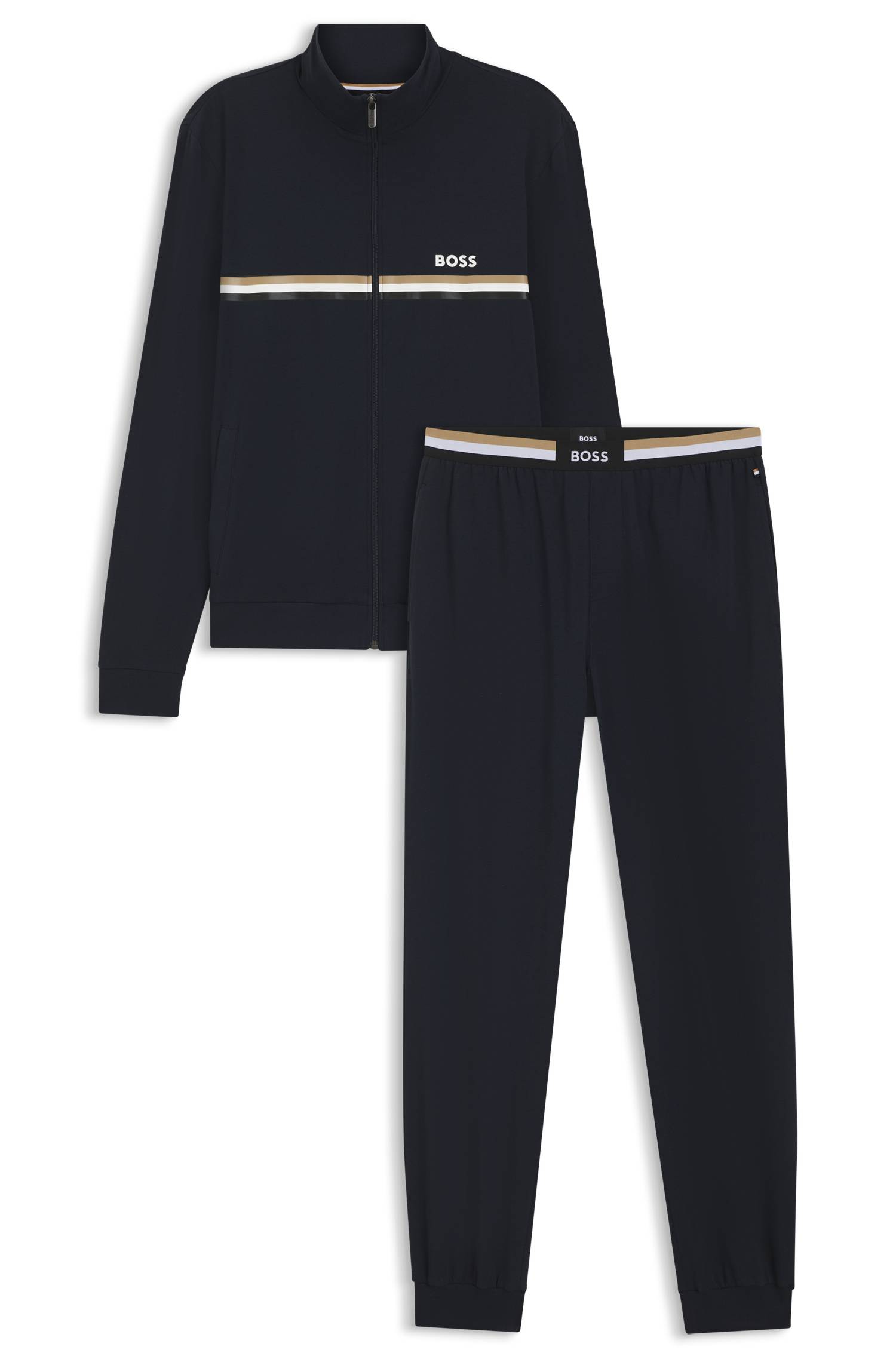 Boss Stretch-cotton tracksuit set with logo and signature stripe pyjamas & nattlinnen herr – bild 4